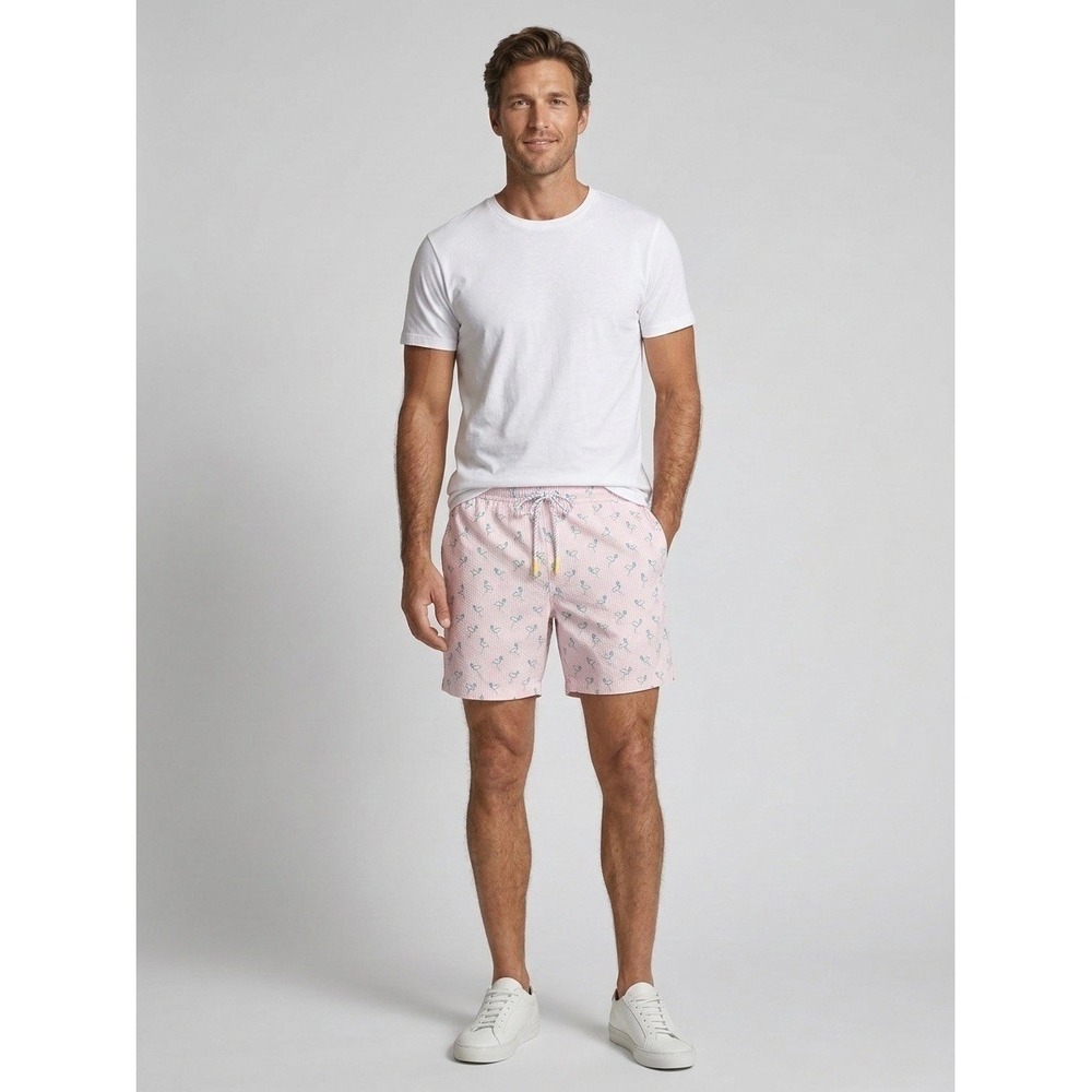 Bonobos Mens Pink Flamingo Striped Swim Trunks 9 Inch Inseam Size L RN128054